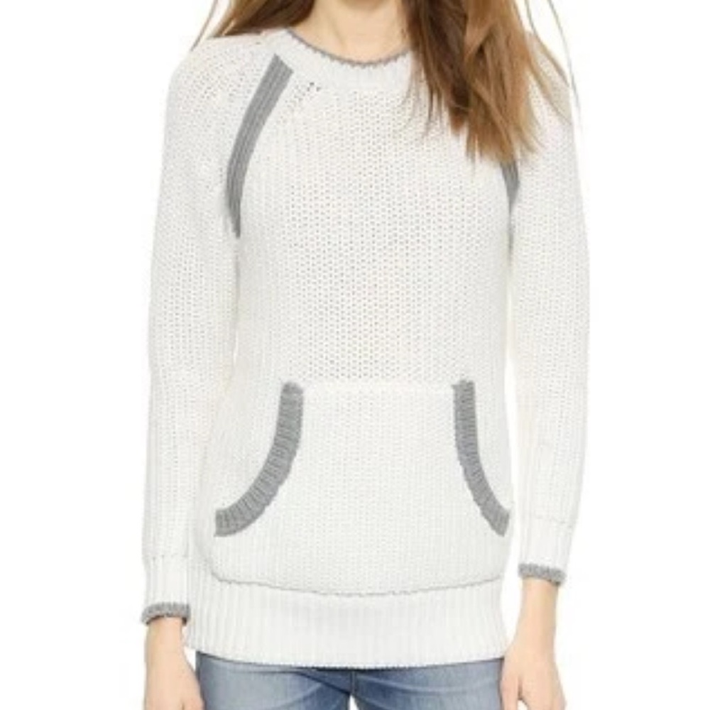 Rag & Bone Ivory and Grey Crew Neck, Pouch Front Sweater - Size M - LIKE NEW!